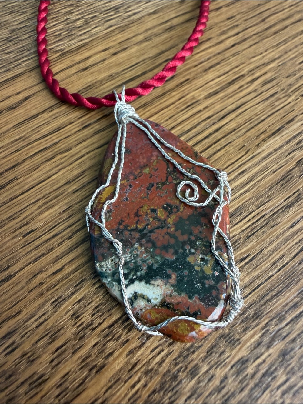NWOT Handmade Wire Wrapped Jasper Pendant Necklace From Mexico